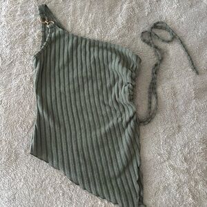 One-Shoulder Ribbed Women Top - Green